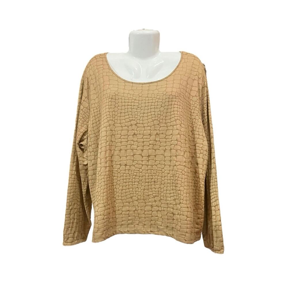 Talbots Women's Beige/Brown Animal Print Texture Stretch Long Slv Top | Size 3X
